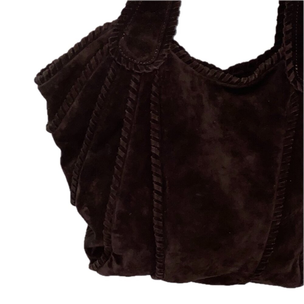 SALE ~ Vintage Kooba Hobo Suede Bag Dark Brown Suede Wide Shoulder Straps - Picture 12 of 16